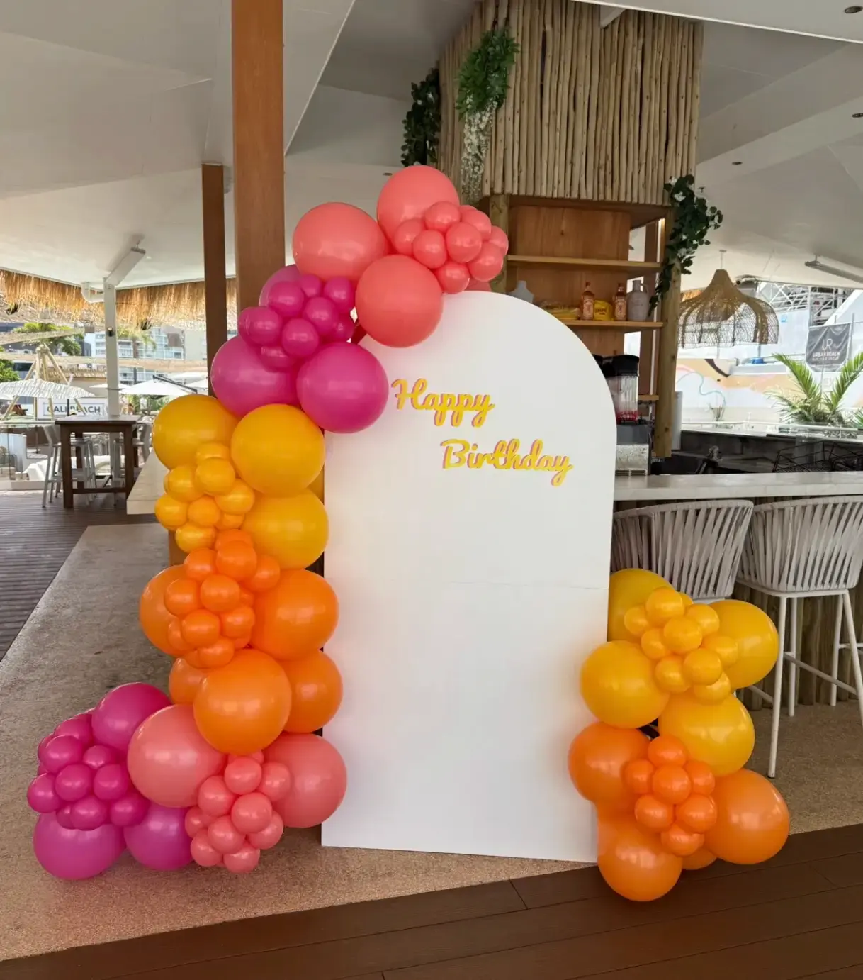 Party styling balloons and backdrop personalised for birthday